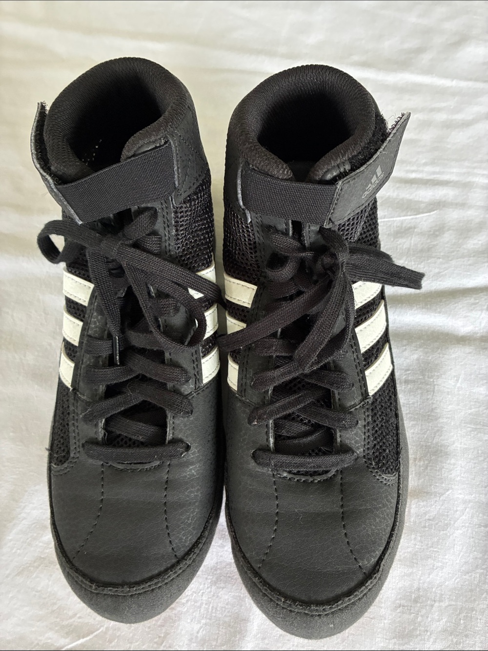 adidas Kids Black Wrestling Shoes with White Stripes